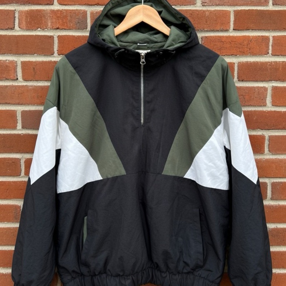 Cali 1850 Men's Hooded Colorblock Windbreaker Jacket - Black, Olive & White